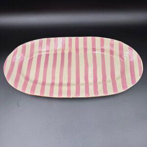 Rare Vintage Vietri Stoneware Cabana Pink Stripes Handcrafted Oval Platter Italy